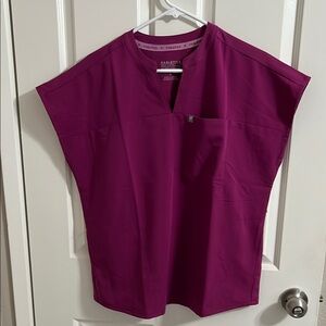 Figs Pink and Purple Boxy Tunic Blouse with Mandarin Collar